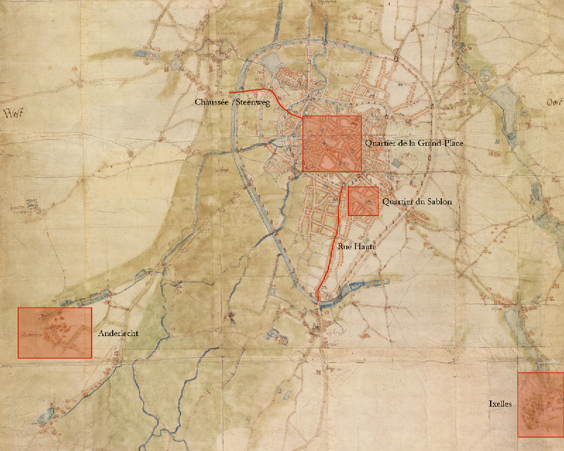 Carte de Bruxelles par Jacques de Deventer datée du milieu xvie siècle