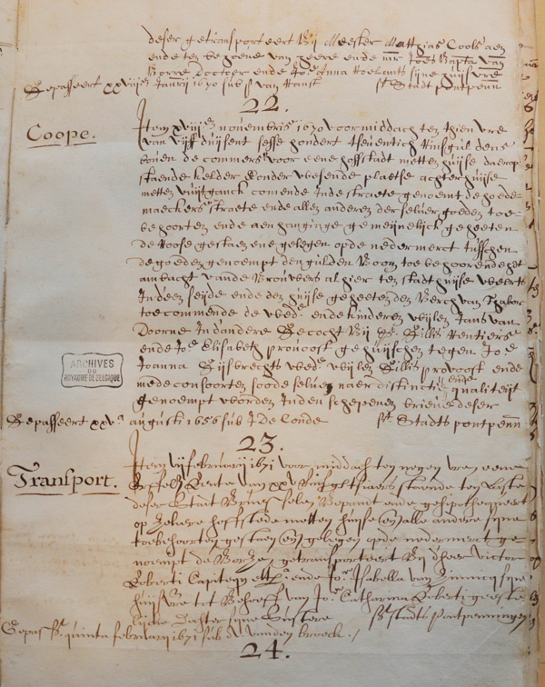 Folio d’un Wijckboeck des xviie-xviiie siècles contenant des actes fonciers portant sur le bâti ancien bruxellois