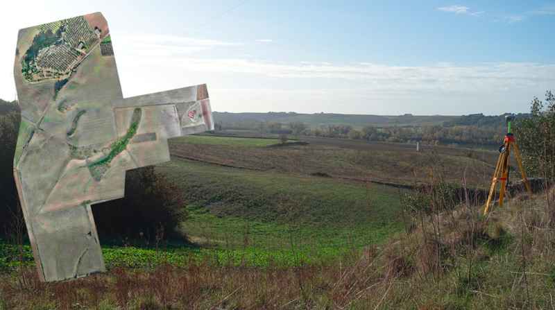 Vue et orthophotographie de la nécropole de la Polledrara