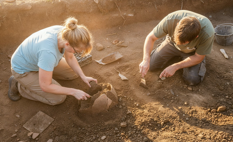 Archéologues en fouille